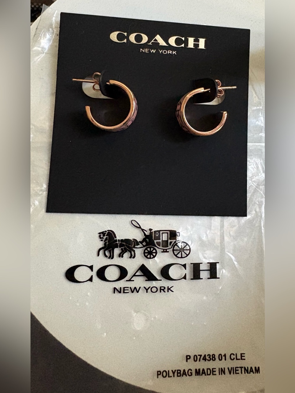 Coach Wide Huggie Hoop Earrings Pink / Rose Gold New NWT - Picture 3 of 5
